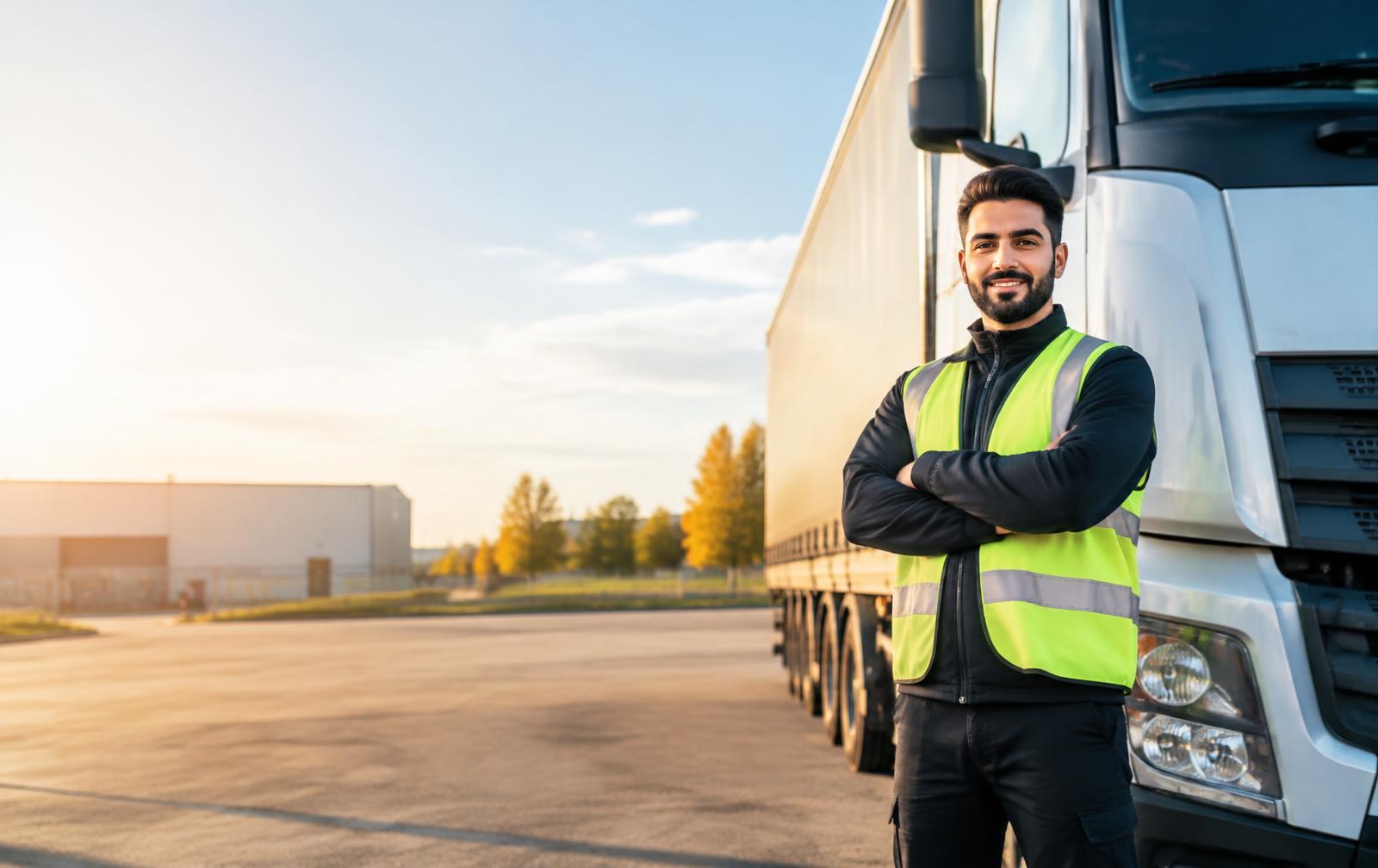 Berufskraftfahrer vor einem Lastwagen in Deutschland